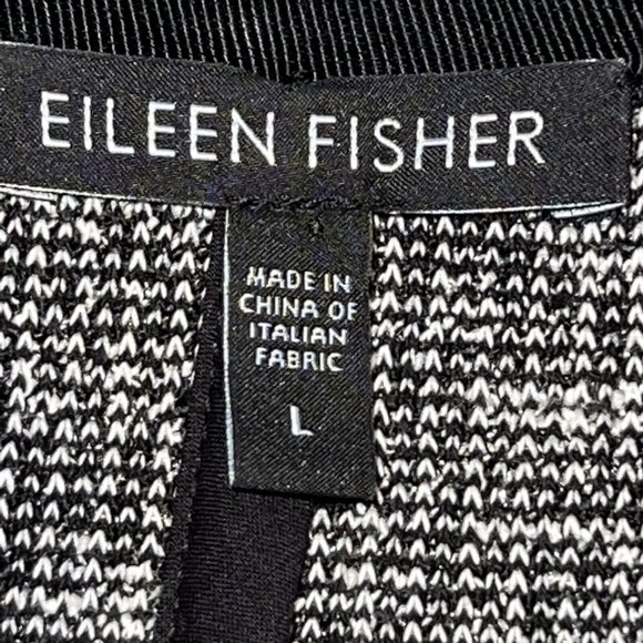 Eileen Fisher Cropped Tweed Zip Knit Sweater Jacket Black Gray Pockets Large - Picture 9 of 12